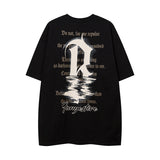 Men T Shirt Retro Alphabet Graffiti Printing Short Sleeve T-shirt