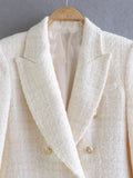 Women Suits Spring and Autumn Casual Textured Double Breasted Blazer