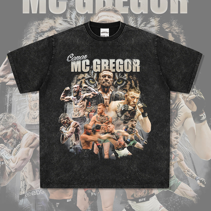 Mens Vintage Boxer T-Shirt American Vintage McGregor Printed Short Sleeve T-Shirt Washed Cotton Top