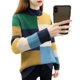 Women Knitwear Autumn and Winter High Collar Plaid Sweater Sweater