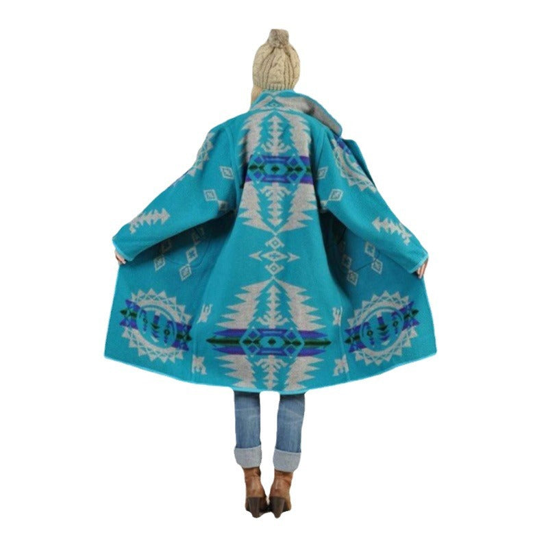 Women Trench Coat Fall and Winter Lapels Printed Casual Printed Jacket