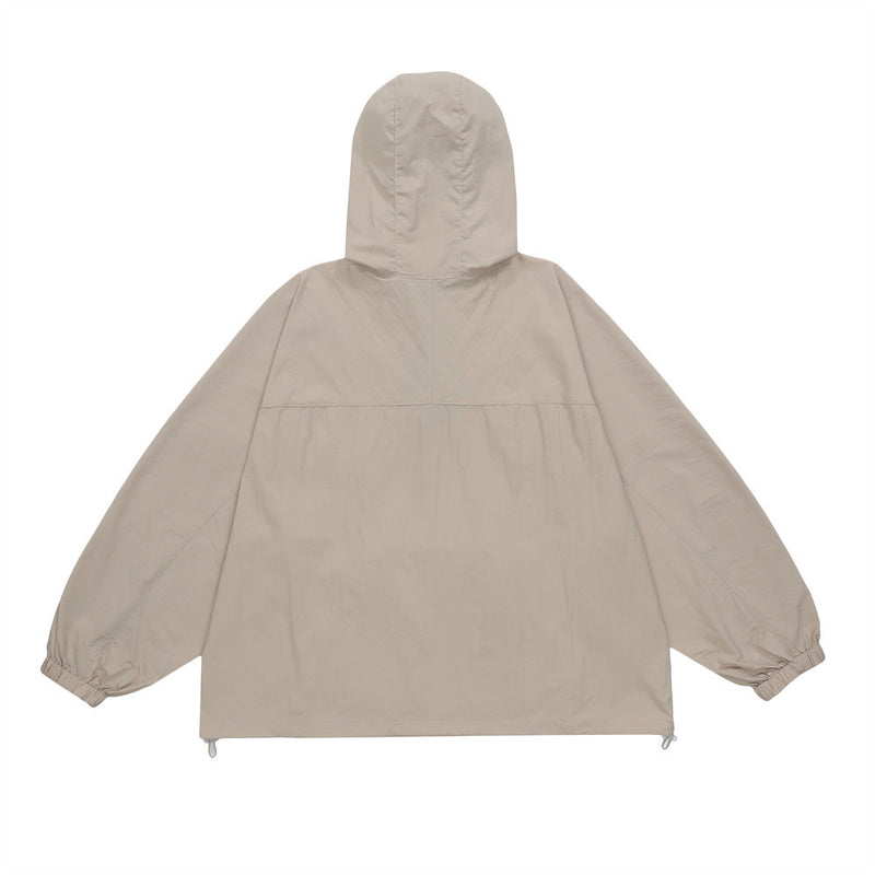 Men Jacket Coat Double Zipper Hooded Jacket Autumn Sports Sun Protection Clothing Drawstring at Hem Jacket Coat