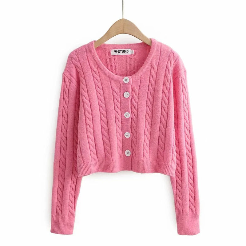 Women Sweater Knitwear Vintage Single-Breasted Twist Knitted Cardigan