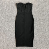 Women Evening Dress Black Strapless Mesh Sexy Sheath Dress