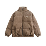 Unisex Winter Cotton Coat Solid Color Embroidered Logo Stand-up Collar Cotton-Padded Clothes Vintage Loose Cotton Coat