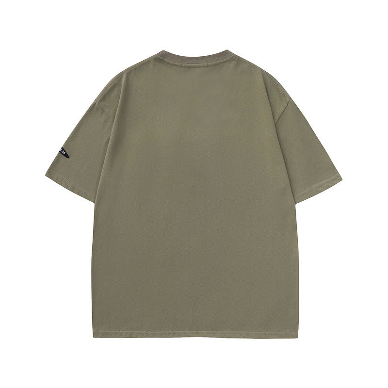 Men T Shirt Retro Alphabet Flocking Embroidered Short Sleeve T-shirt