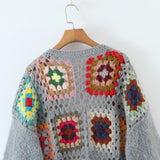 Women Sweater Knitwear Autumn Plaid Long Knitted Cardigan Sweater