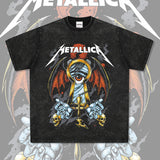 Mens Vintage Rock Band T-Shirt Washed Short Sleeve T-Shirt Crew Neck Rock METALLICA