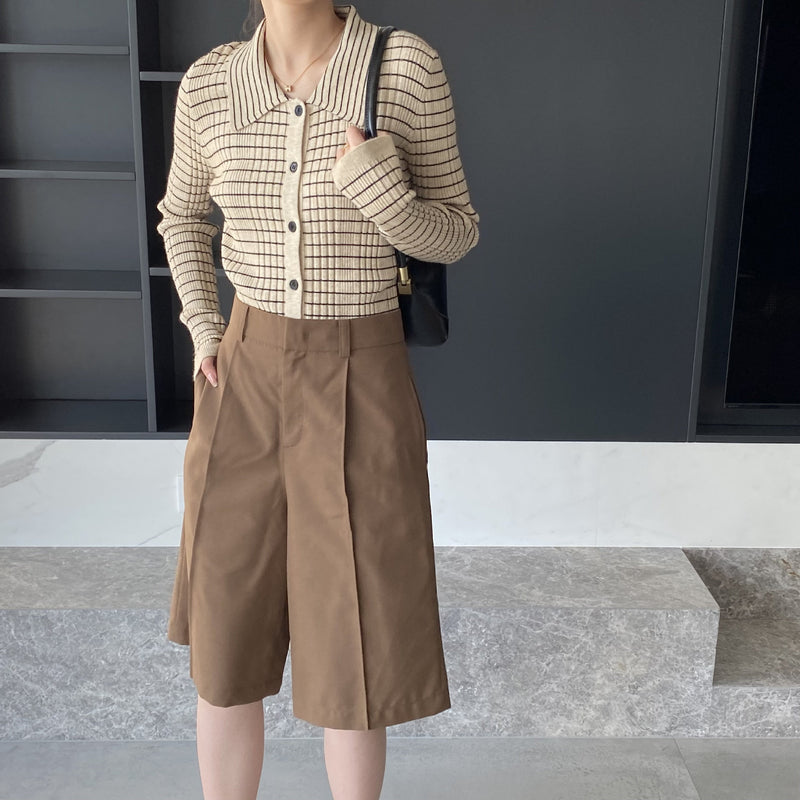 Women Cardigan Sweater Autumn Sweater Cardigan Women Coat Slim Striped Polp Collar Knitted Bottoming Shirt 8t7297