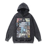 Men Hoodie Vintage Comic Printed Hoodie Loose Hip Hop Distressed Top