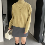 Women Knitted Two-Piece Set Turtleneck Vest Cardigan Knitted Two-Piece X3050