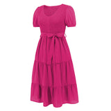 Women Date Dress V-neck Pleated Lace-up Dress