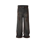 MIJKO Mens Vintage Pants Washed Straight Jeans
