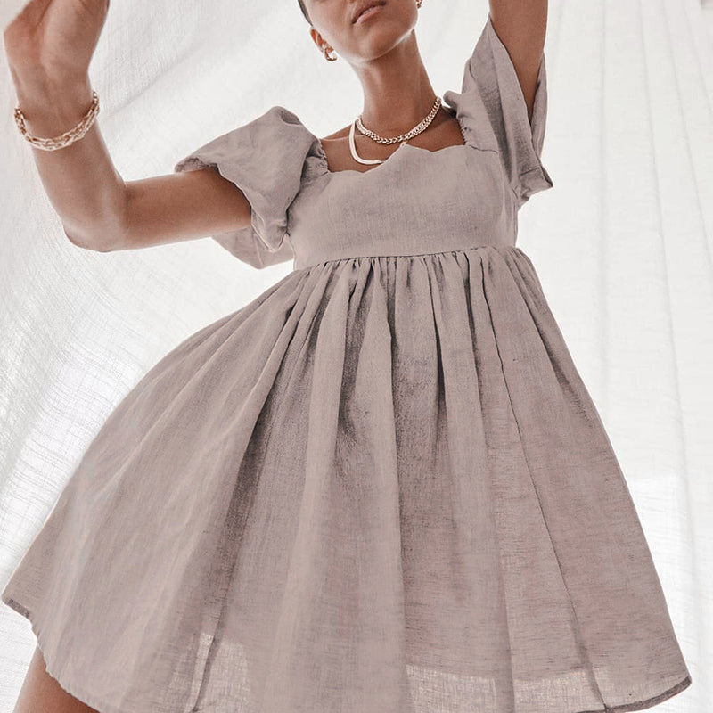 Women Dress Spring/Summer Square Collar Puff Sleeve Dress Women's Casual Short Skirt