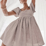 Women Dress Spring/Summer Square Collar Puff Sleeve Dress Women's Casual Short Skirt