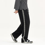 Women Sweatpants Vintage Side Seam Embroidery Straight-Leg Trousers Sports Wide Legs Casual Sweatpants