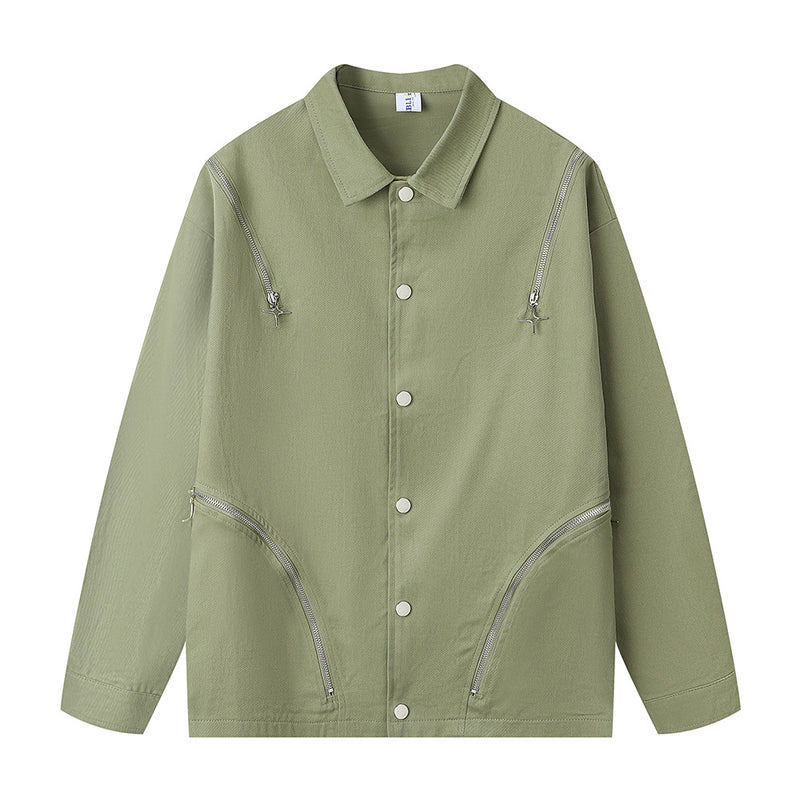 Men Jacket Coat Zipper Lapel Jacket