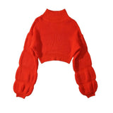 Women Sweater Knitwear Autumn and Winter Turtleneck Puff Sleeve Thick Thread Sweater Loose Long Sleeve Sweater Top