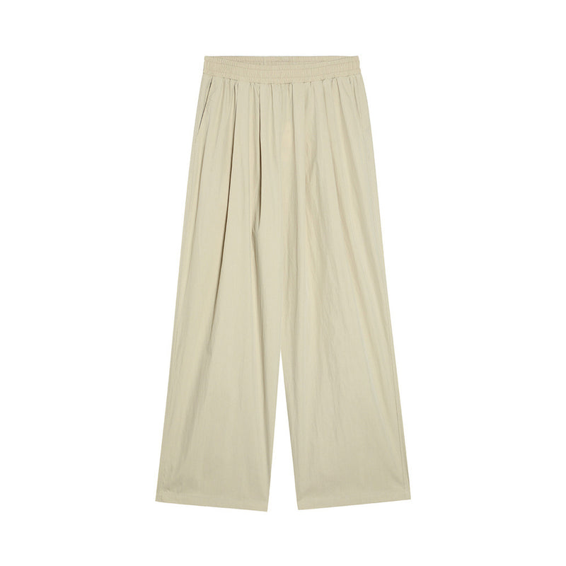 Men Sweatpants Solid Color Wide-Leg Casual Pants Pleated Draping Elastic Waist Loose Draggle-Tail Trousers