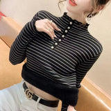 Women Knitted Pullover Turtleneck Winter Striped Sweater Sweater