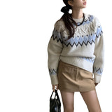 Women Knitted Pullover round Neck Autumn and Winter Leisure Wind Loose Sweater Vintage Sweater