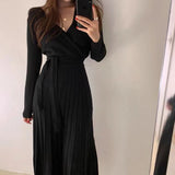 Women Maxi Dress Autumn and Winter V-neck Long Knitted Dress