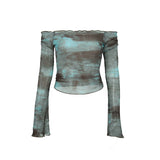 Women Dresses Mesh Tie-Dye Long Sleeve