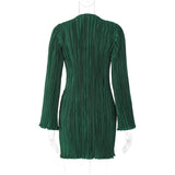 Women Dresses Autumn Striped Slim Fit round Neck Long Sleeves Sheath Dress