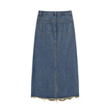 Women Long Skirt Casual Washed and Worn Loose Slit Skirt