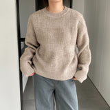 Women Winter Knitted Sweater round Neck Thick Sweater Autumn and Winter Loose-Fitting Long Sleeve Sweater 8t3120