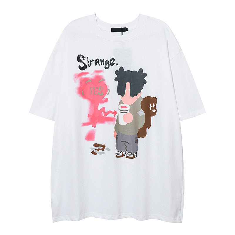 Men T Shirt Summer Hip Hop Cartoon Puff Print Couple Short Sleeve T-shirt