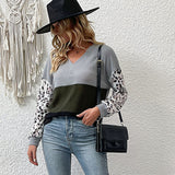 Women Knitted Sweater Autumn Long Sleeve Leopard Print Sweater