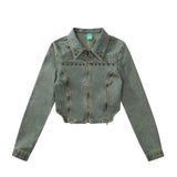 Women Jacket Slim-Fit Double Zipper Split Denim Jacket