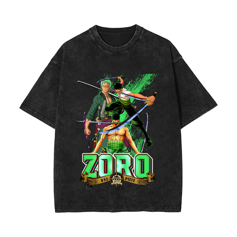 2024 new American washed retro cotton t-shirt Sauron, Luffy, Riman printed washed and old short-sleeved t-shirt