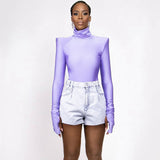 Women Jumpsuit Summer Turtleneck Long Sleeve Finger Stall Slim Fit Dress