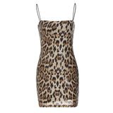 Women Dresses Sexy Leopard Strap Beaded Dress