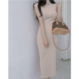 Women Dresses Turtleneck Sleeveless Midi Dress Split Dress