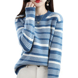 Women Knitwear Autumn and Winter round Neck Striped Sweater Loose Sweater