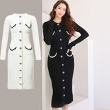 Women Maxi Dress Autumn and Winter Cardigan Long Knitted Dress Woolen Skirt