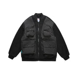 Unisex Winter Cotton Coat Stitching Lambswool Stand-up Collar Cotton-Padded Clothes Vintage Loose Cargo Cotton-Padded Jacket