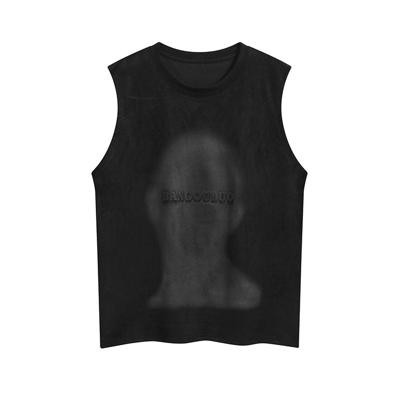 Men Vest Graffiti Suede Sleeveless T-shirt
