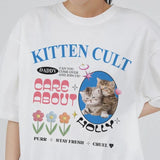Kawaii Korean Fashion Oversized Kitten T-Shirt Cartoon Cute