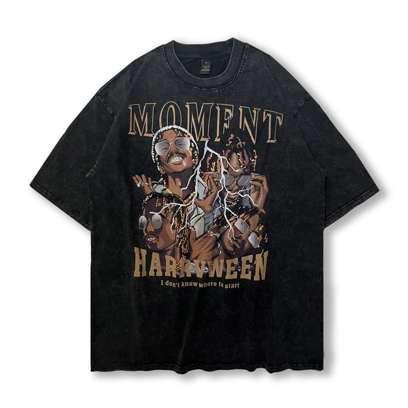 Men T Shirt Summer Rapper Worn Looking Washed-out Short Sleeve T-shirt