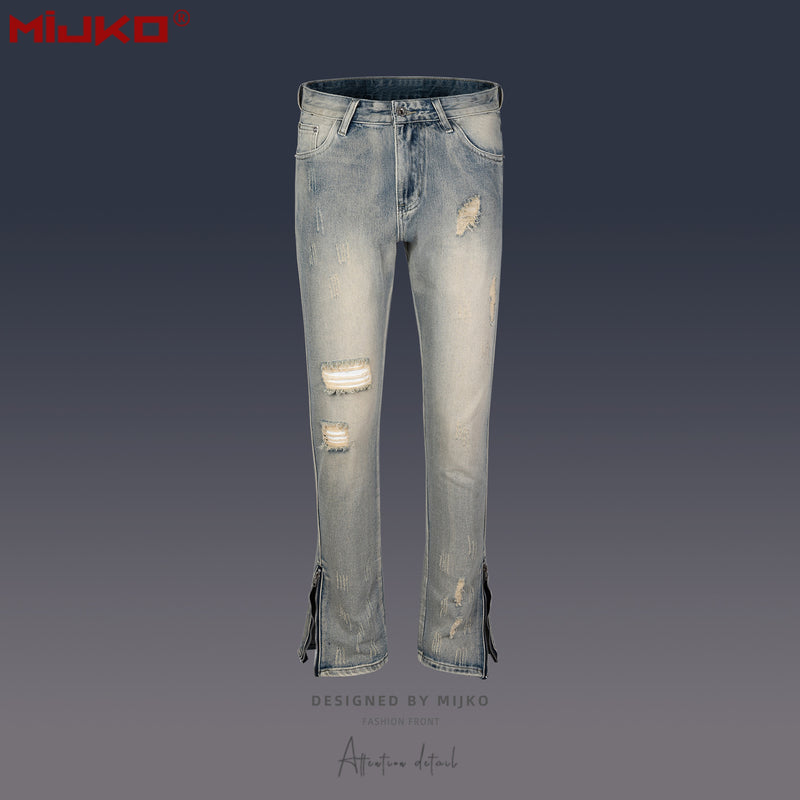 MIJKO Mens Vintage Pants Ripped Jeans