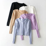 Women Sweater Knitwear Spring round Neck Twist Simple Single-Breasted Long Sleeve Short Knitted Cardigan