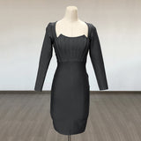 Women Evening Dress Long Sleeve Bandage One-Piece Dress Elegant Slim Dress