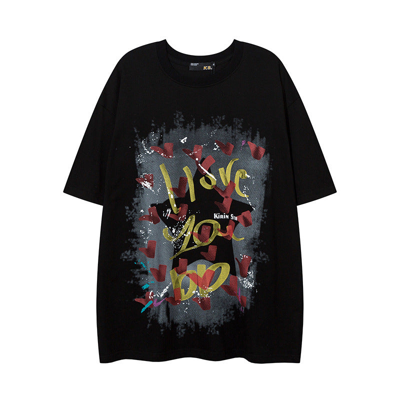 Men T Shirt Summer Letter Graffiti Half Sleeve T-shirt