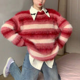 Women Knitted Pullover Striped Sweater Sweater Autumn and Winter Loose Top