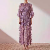 Women Dresses Spring round Neck Long Sleeve Flounced Skirt (Qymy0409)