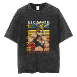 Japanese Anime Graphic Print TShirt Men Black Washed T Shirt